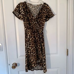 Caution To The Wind Leopard Print Midi Dress crossover design flattering size XS